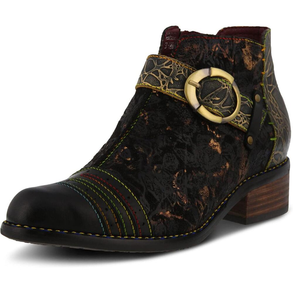 L'Artiste by Spring Step Womens Georgiana Leather Ankle Boot -- Black Multi NEW